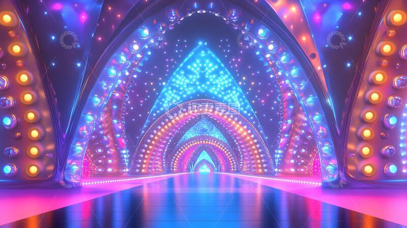 高清大图下载【趣麦麦图】霓虹灯隧道灯光舞台拱门
