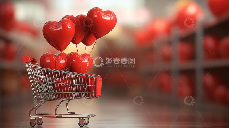高清大图下载【趣麦麦图】情人节购物车海报