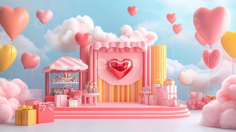 高清大图下载【趣麦麦图】情人节展台展台七夕促销