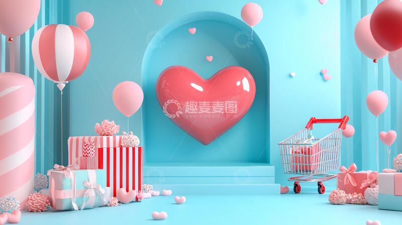 高清大图下载【趣麦麦图】情人节堆头购物场景气氛