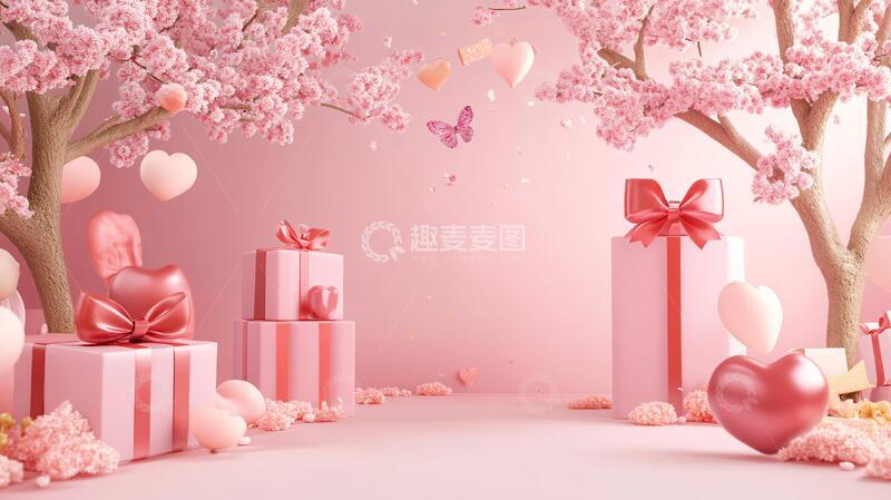 高清大图下载【趣麦麦图】情人节堆头粉色立体爱心