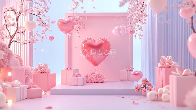 高清大图下载【趣麦麦图】情人节堆头粉色立体气氛