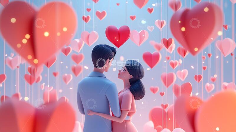 高清大图下载【趣麦麦图】情人节剪纸风插画