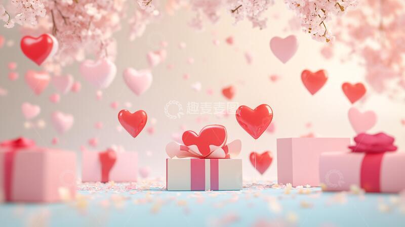 高清大图下载【趣麦麦图】情人节堆头背景立体礼包