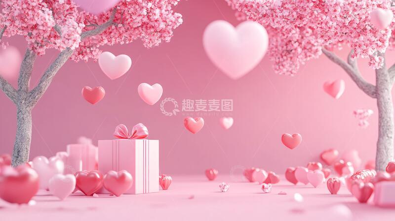 高清大图下载【趣麦麦图】情人节堆头粉色气氛立体