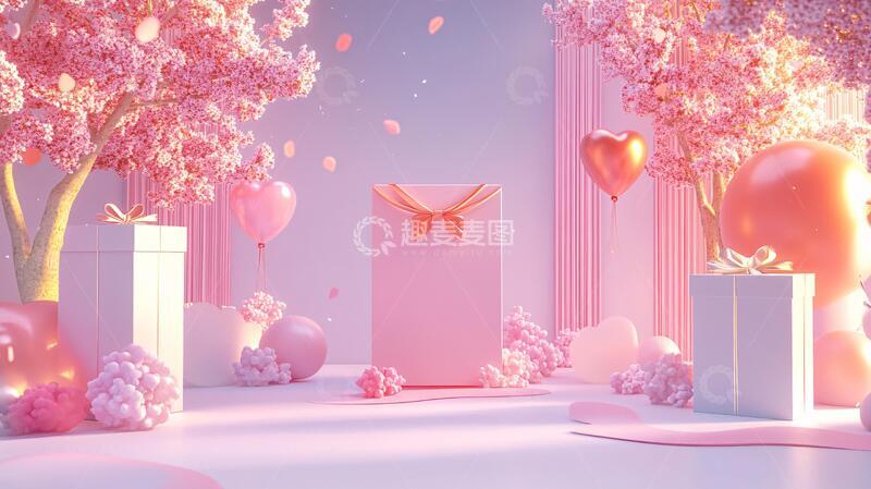 情人节堆头粉色主题场景