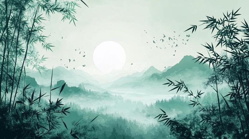 高清大图下载【趣麦麦图】水墨山水竹林12