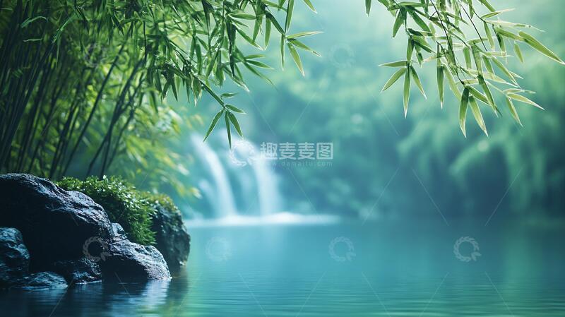 高清大图下载【趣麦麦图】竹林山水背景41