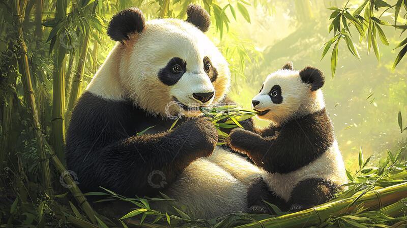 高清大图下载【趣麦麦图】写实熊猫插画1