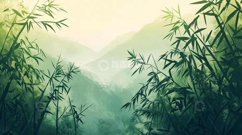 高清大图下载【趣麦麦图】水墨山水竹林11