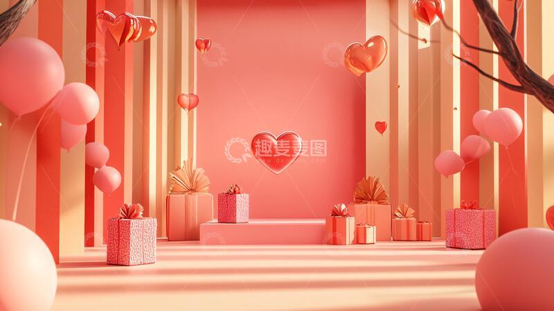 高清大图下载【趣麦麦图】情人节堆头立体造型背景