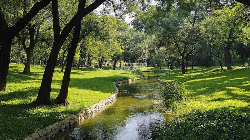 高清大图下载【趣麦麦图】绿树湿地阳光绿草地1
