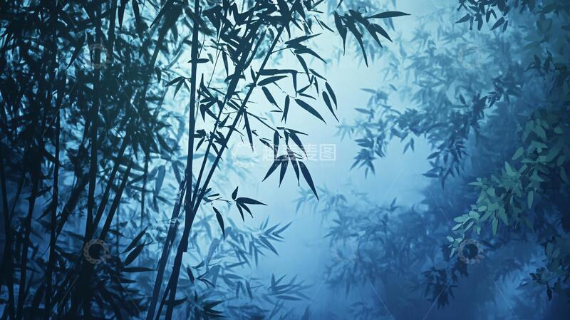高清大图下载【趣麦麦图】蓝色梦幻竹影4