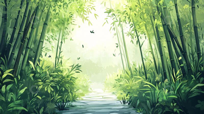 高清大图下载【趣麦麦图】竹林背景插画26