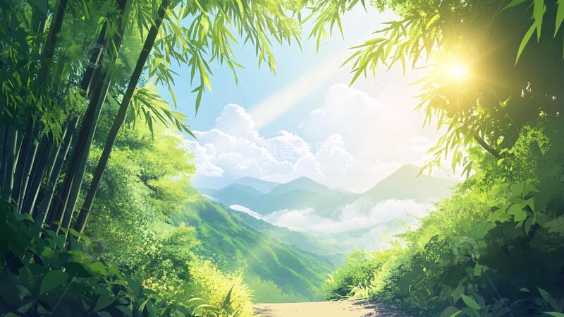 高清大图下载【趣麦麦图】竹林山水背景36