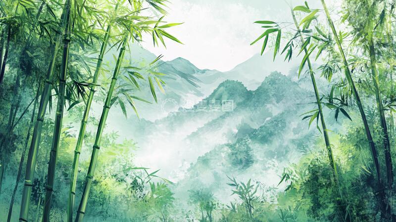 高清大图下载【趣麦麦图】竹林山水背景35