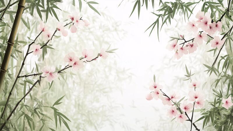 高清大图下载【趣麦麦图】春桃绿竹竹叶中式意境