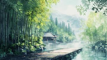 竹林意境图意境中式桌面