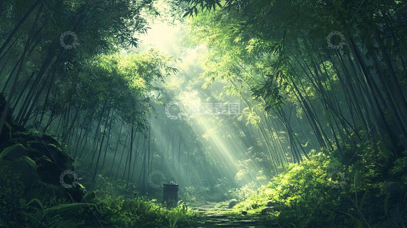 高清大图下载【趣麦麦图】竹林意境图背景素材小路1