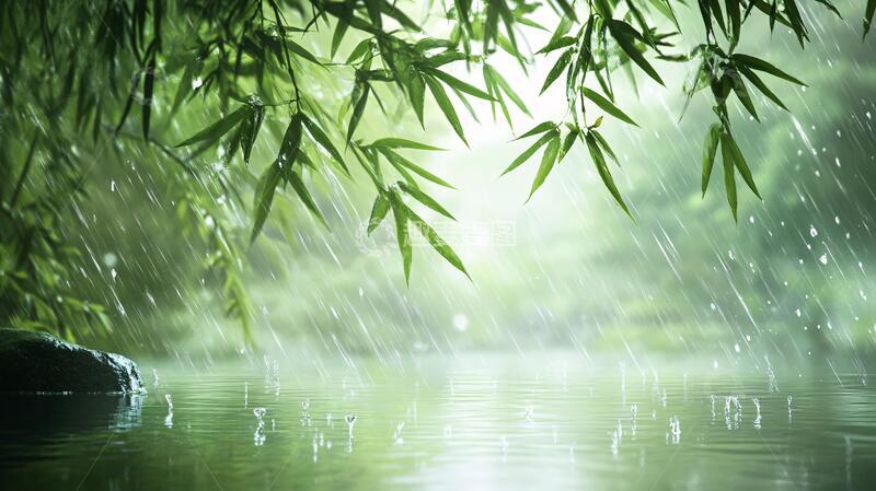 高清大图下载【趣麦麦图】竹林雨景竹林竹叶雨水
