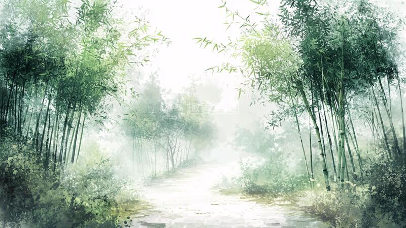 高清大图下载【趣麦麦图】竹林意境图背景小路艺术