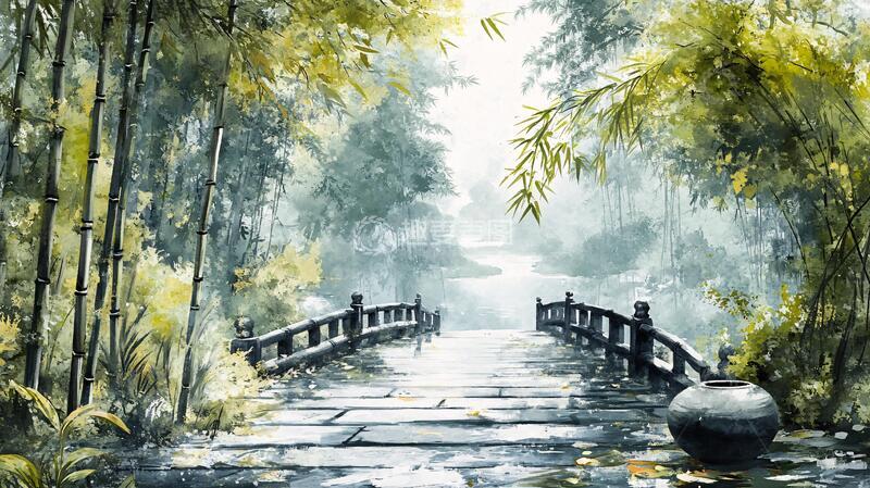 高清大图下载【趣麦麦图】竹林小路装饰画3