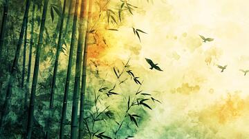 竹林飞鸟插画2