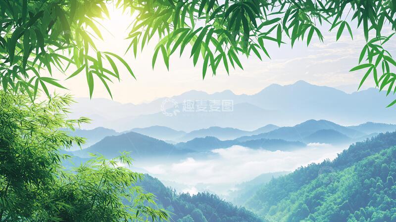 高清大图下载【趣麦麦图】竹林山水背景40