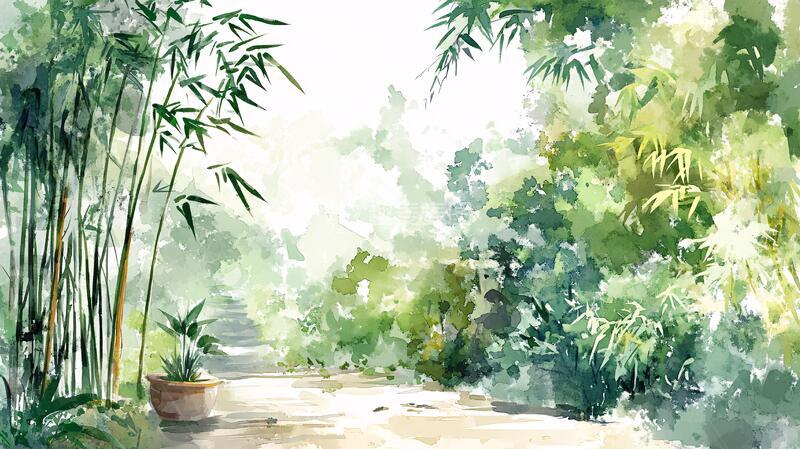 高清大图下载【趣麦麦图】竹林背景插画25