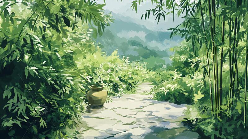 高清大图下载【趣麦麦图】竹林小路背景24