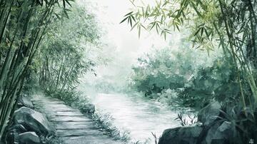 竹林意境图背景意境插画
