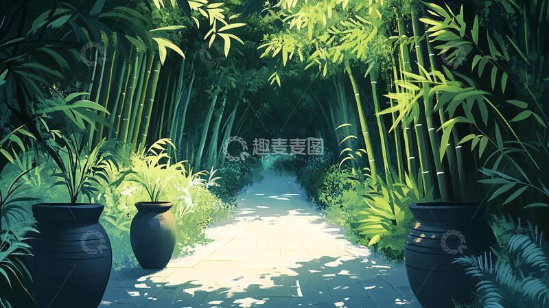 高清大图下载【趣麦麦图】竹林小路背景29