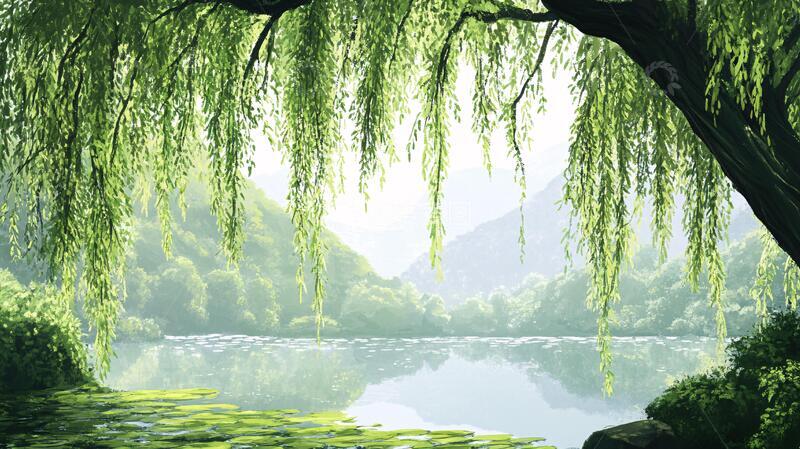高清大图下载【趣麦麦图】春柳背景图垂柳意境枝叶