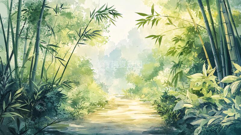 高清大图下载【趣麦麦图】竹林背景插画30