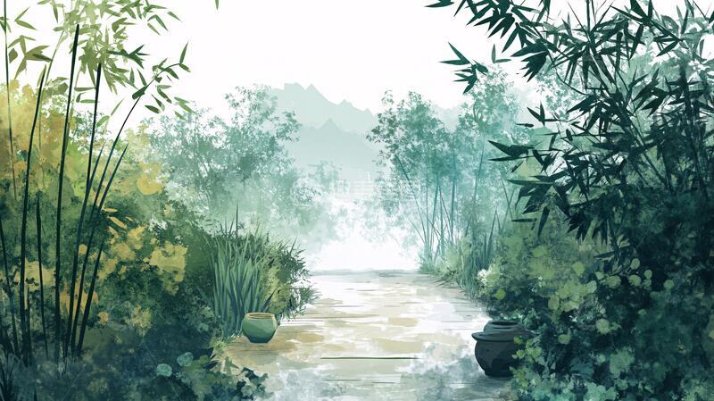 高清大图下载【趣麦麦图】竹林背景插画27