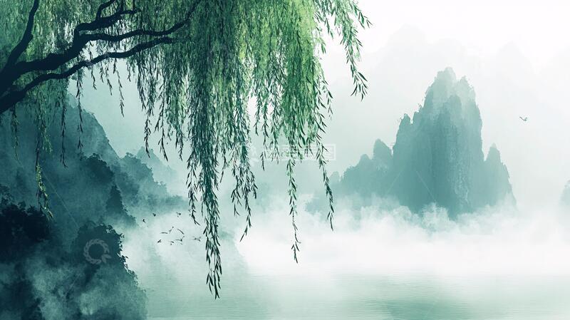 高清大图下载【趣麦麦图】绿色清爽山水画1