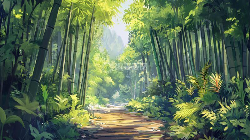高清大图下载【趣麦麦图】竹林背景插画28