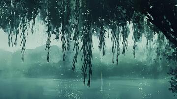 杨柳意境图垂柳柳树杨柳