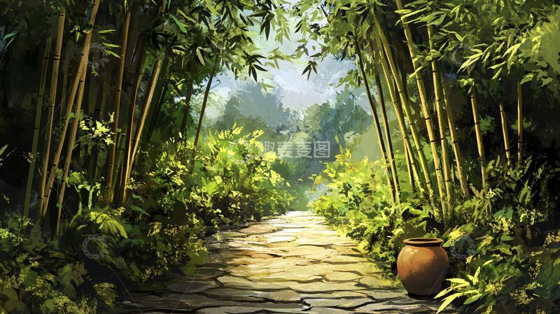 高清大图下载【趣麦麦图】竹林小路背景26