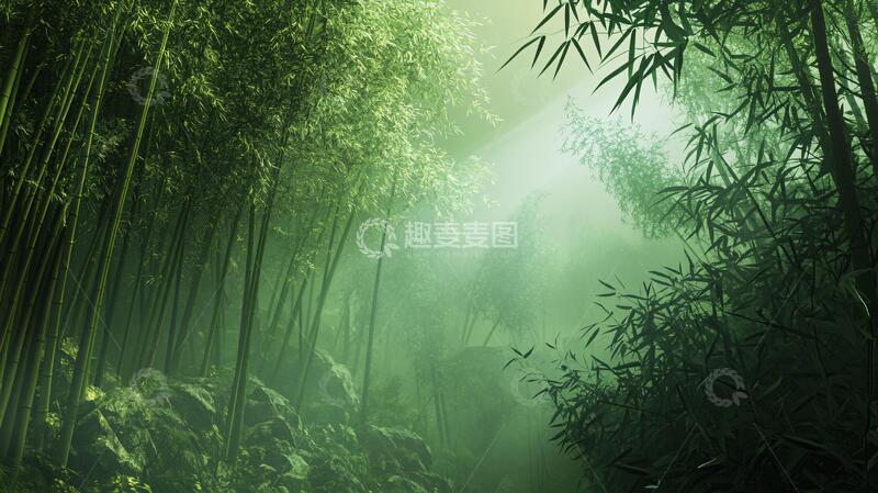 高清大图下载【趣麦麦图】竹林意境图背景意境绿色