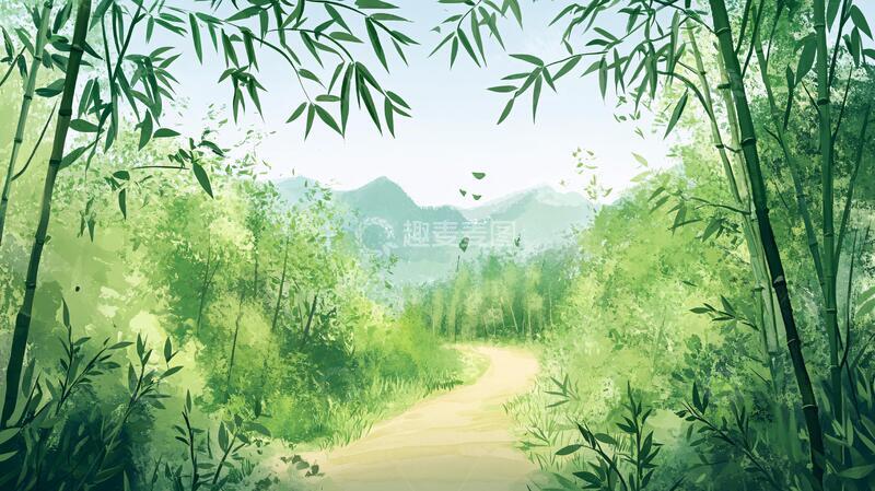 高清大图下载【趣麦麦图】竹林背景插画31