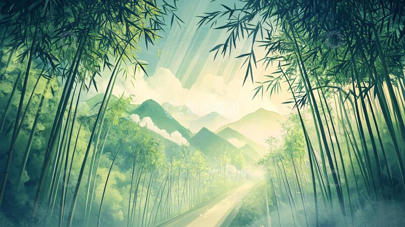 高清大图下载【趣麦麦图】竹林山水背景43