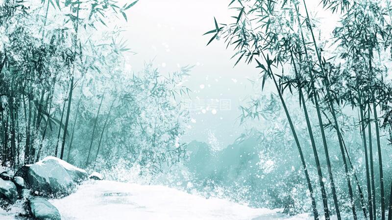 高清大图下载【趣麦麦图】水墨竹林背景画1