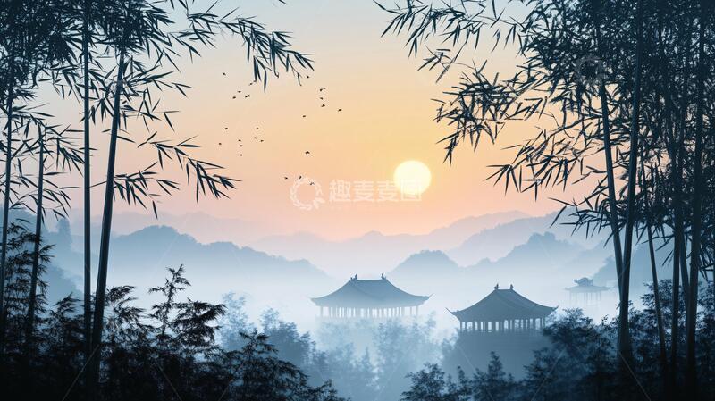 高清大图下载【趣麦麦图】水墨山水竹林19