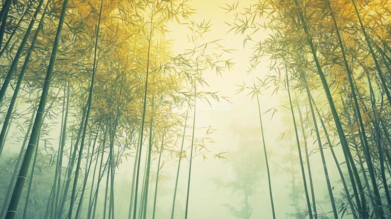 高清大图下载【趣麦麦图】竹林晨雾晨雾迷雾画意
