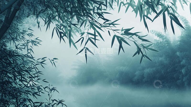 高清大图下载【趣麦麦图】迷雾翠竹背景竹影意境