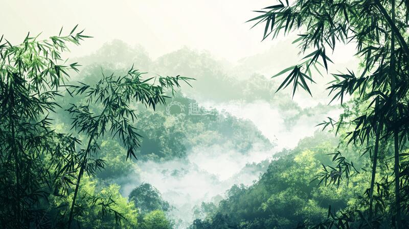 高清大图下载【趣麦麦图】竹林山水背景55