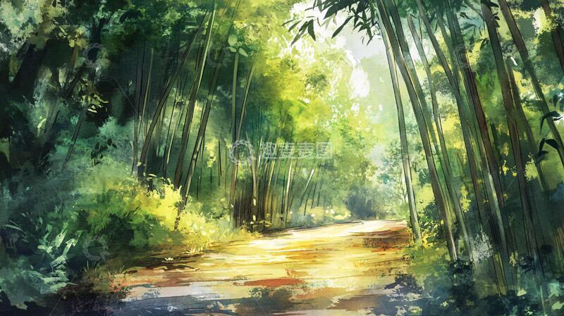 高清大图下载【趣麦麦图】竹林小路装饰画5