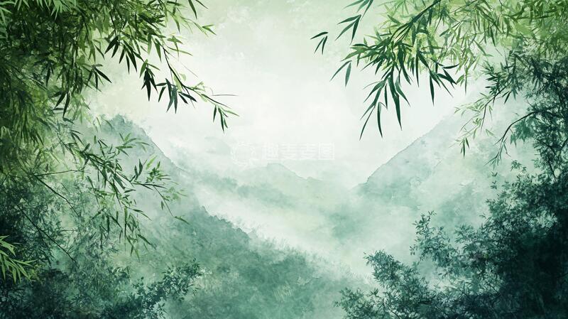 高清大图下载【趣麦麦图】意境山水竹林装饰画5