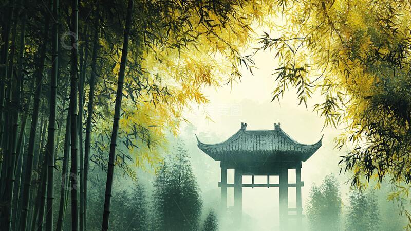 高清大图下载【趣麦麦图】意境竹林山水画18